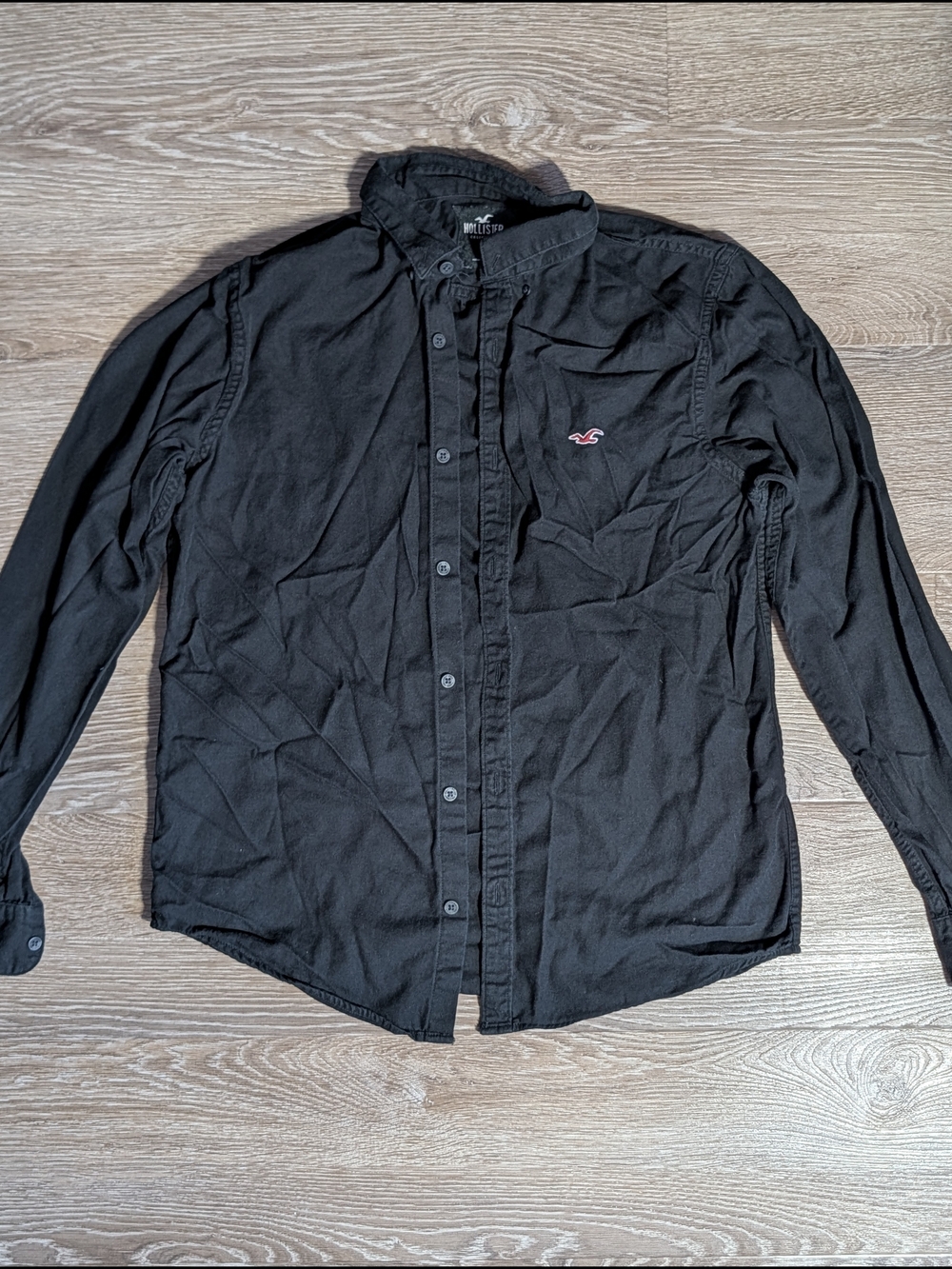 Cotton Viscose Hollister Black Long-Sleeve Button-Up Shirt